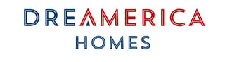 DreamAmerica Homes logo with stylized text in blue and red outline lettering
